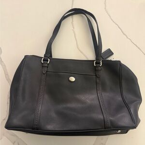 Coach Peyton Leather Jordan Double Zip Carryall Shoulder Bag Black